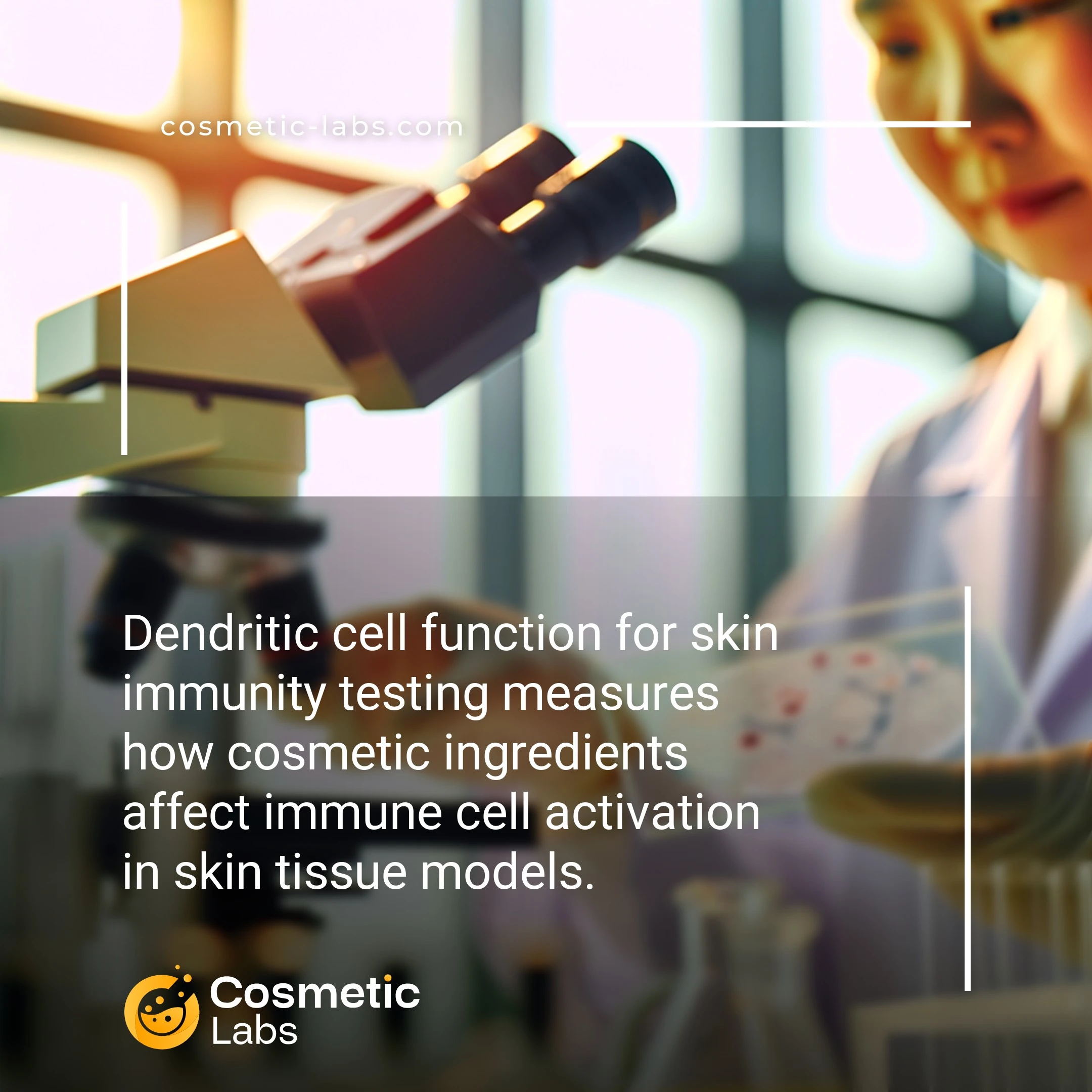 Illustration of Dendritic cell function services. Dendritic cell function for skin immunity testing measures how cosmetic ingredients affect immune cell activation in skin tissue models.