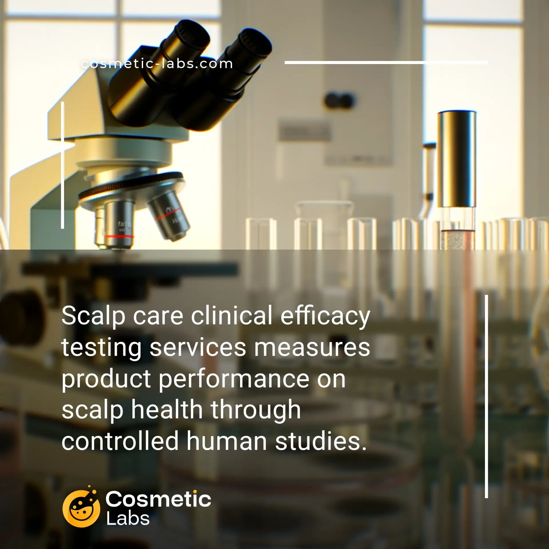 Illustration of Scalp care efficacy testing services. Scalp care clinical efficacy testing services measures product performance on scalp health through controlled human studies.